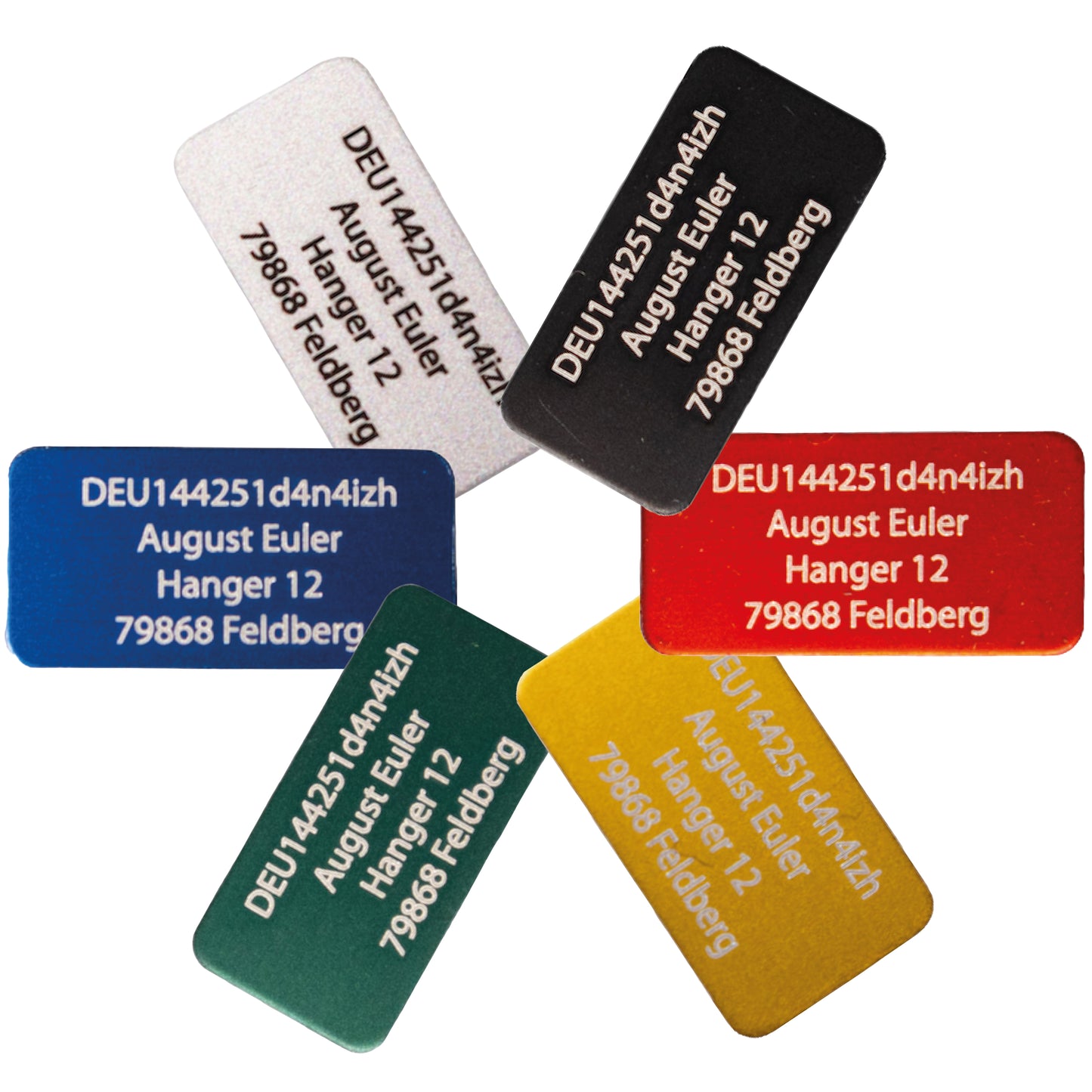 Engraving Heroes - Drone license plate e-ID, 20x10mm up to 4 lines anodized aluminum, various colors with high-quality laser marking
